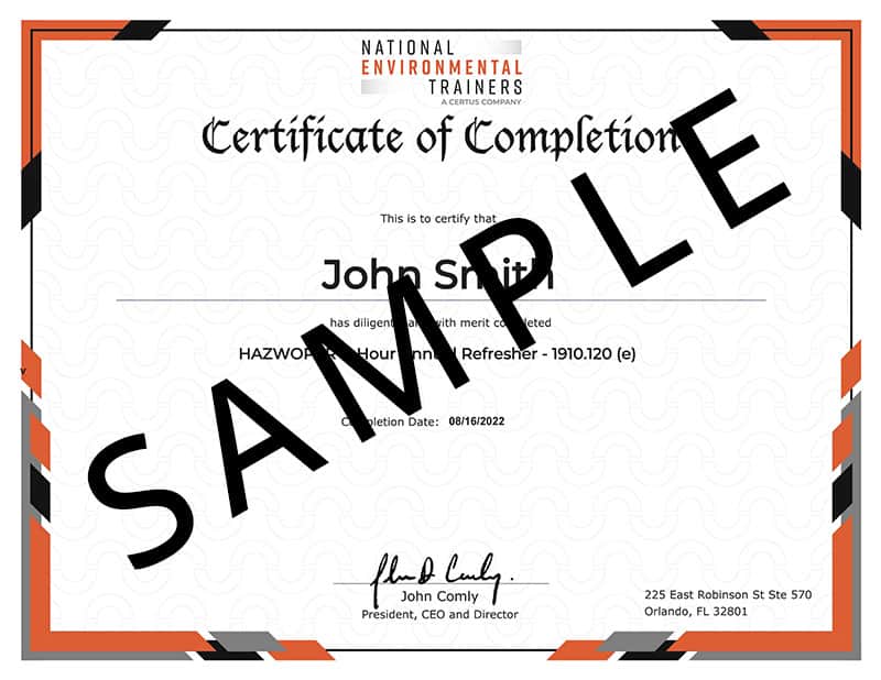 E-certificate sample