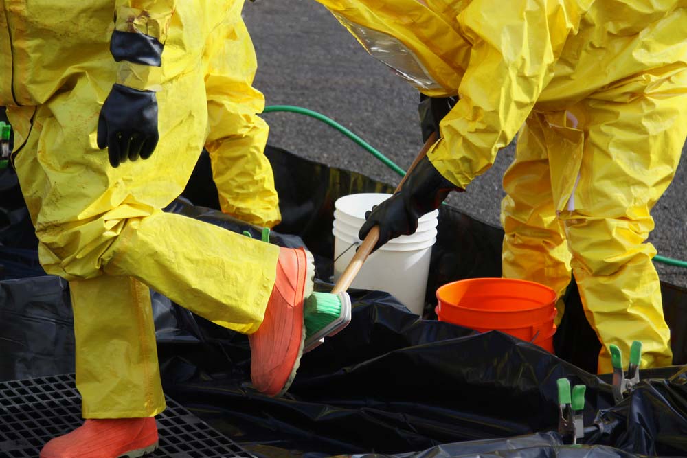 Decontamination practices at a HAZWOPER site.