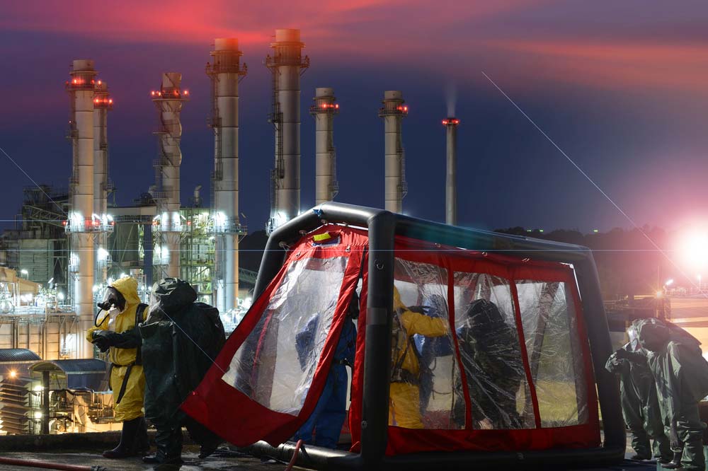 hazmat decon at a chemical plant